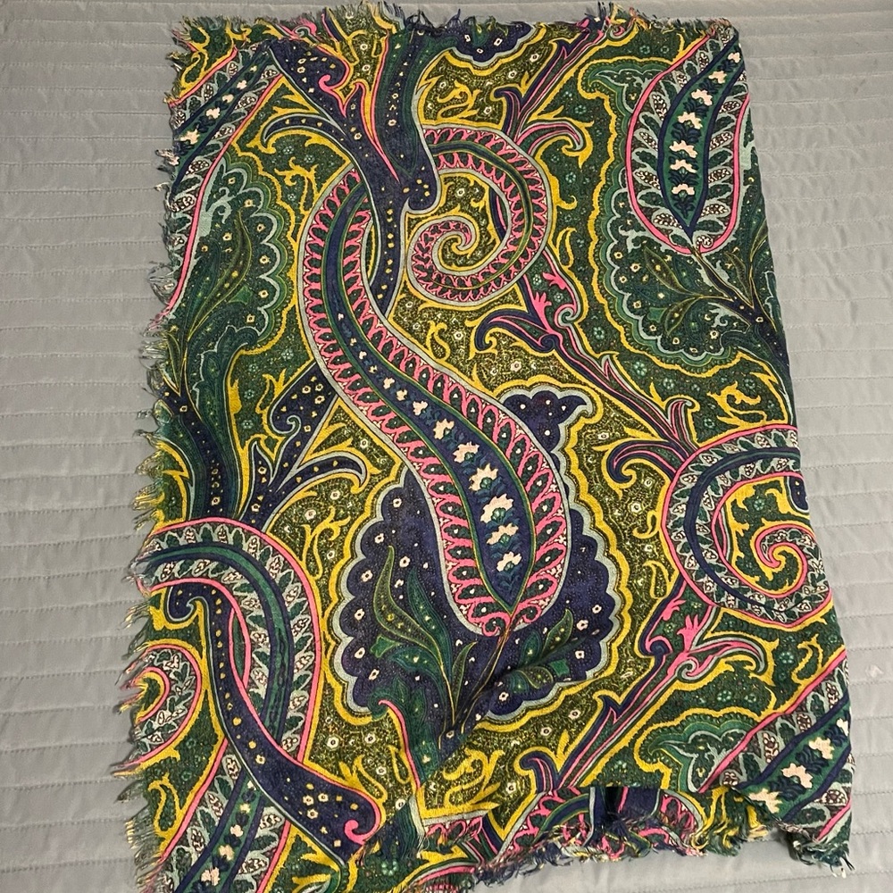 Green, Yellow & Pink Paisley Print Scarf